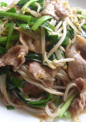 A picture of Pork, Bean Sprout and Chinese Chive Stir-Fry.