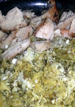 A picture of Spaghetti Squash "Pasta" w/ Pesto.