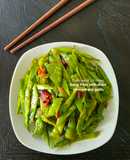 Chinese stir fry - Snow Peas with dried shrimps and garlic