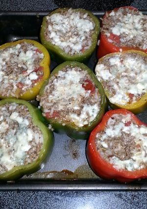A picture of Larry's stuffed bell peppers.