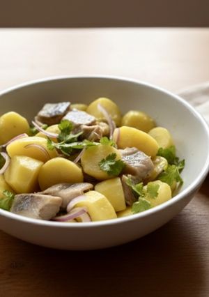 Une photo de Salade de hareng fumé, pommes de terre et coriandre