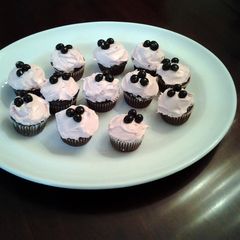 A picture of Chocolate Cupcakes with Pomegranate Cream Cheese Frosting.