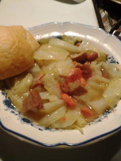 A picture of Cabbage Soup with Ham.