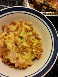 A picture of Cheesy ham and potato casserole.