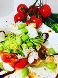 Spaghetti ma di zucchine con merluzzo pomodorini emadame
