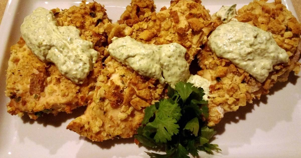 Baked chicken, crispy style with green goddess dressing Recipe by