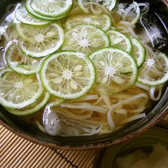 A picture of Refreshing Chilled Udon Noodles with Sudachi Citrus.