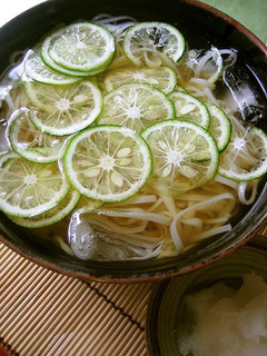 A picture of Refreshing Chilled Udon Noodles with Sudachi Citrus.