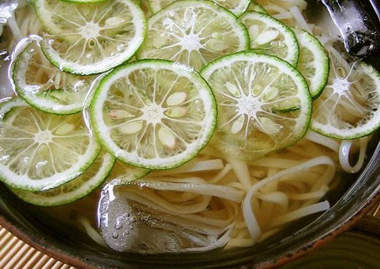 Simple Way to Prepare Super Quick Homemade Refreshing Chilled Udon Noodles with Sudachi Citrus