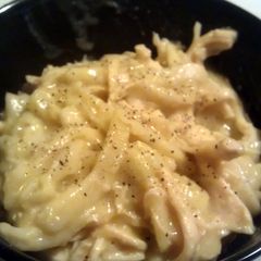 A picture of crockpot chicken and noodles.