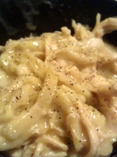 A picture of crockpot chicken and noodles.
