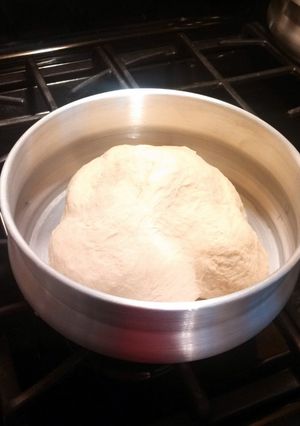 A picture of New York style pizza dough.