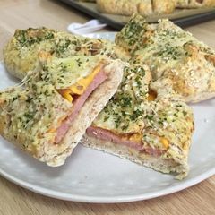 A picture of Luncheon meat and cheese bread.
