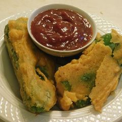 A picture of Bajji (fritter) with stuffed Anaheim Chilies.