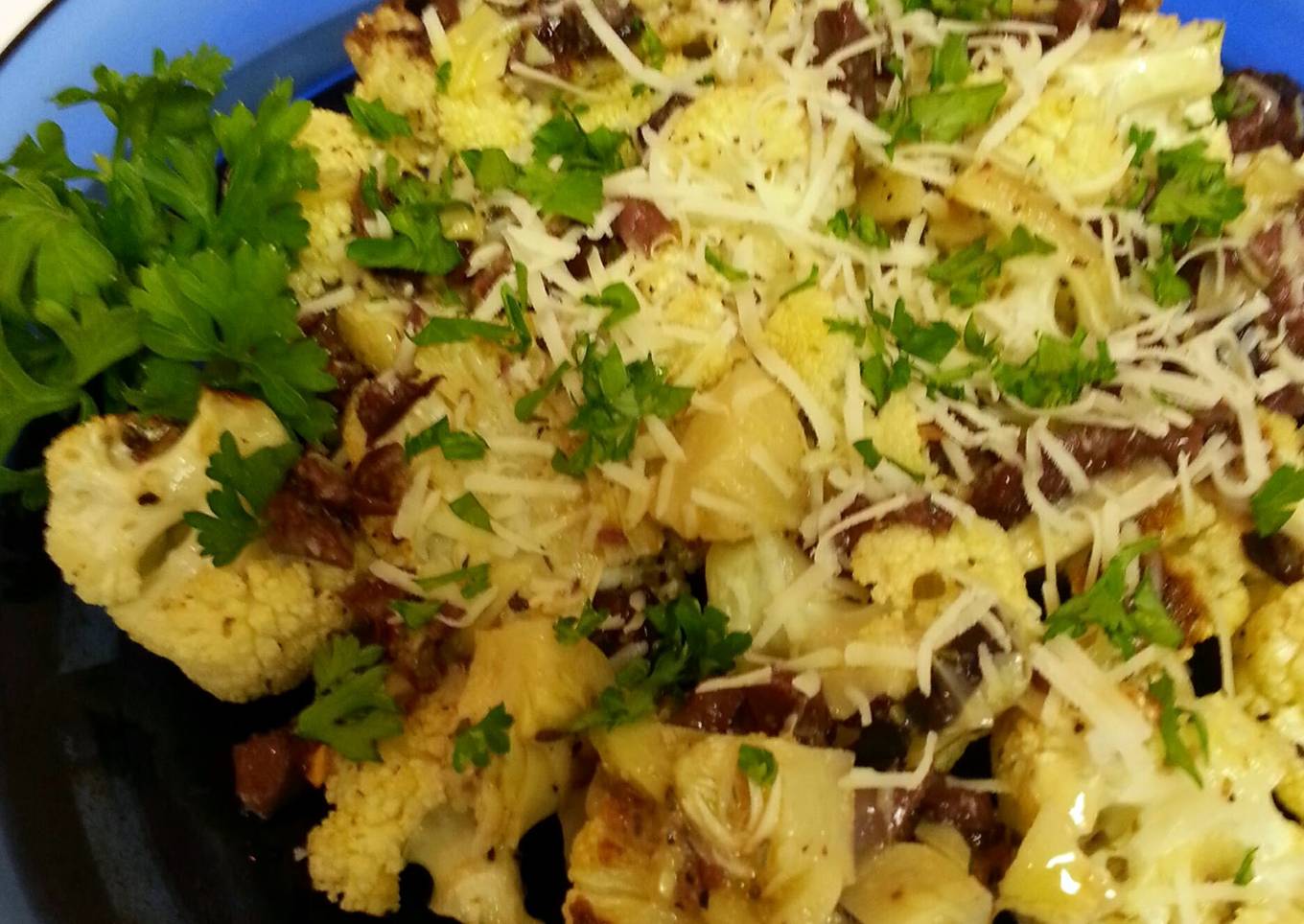 Roasted Cauliflower with Kalamata & Artichoke Vinaigrette