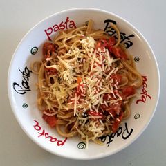 A picture of Roasted Cherry Tomatoes and Basil Fettuccine.