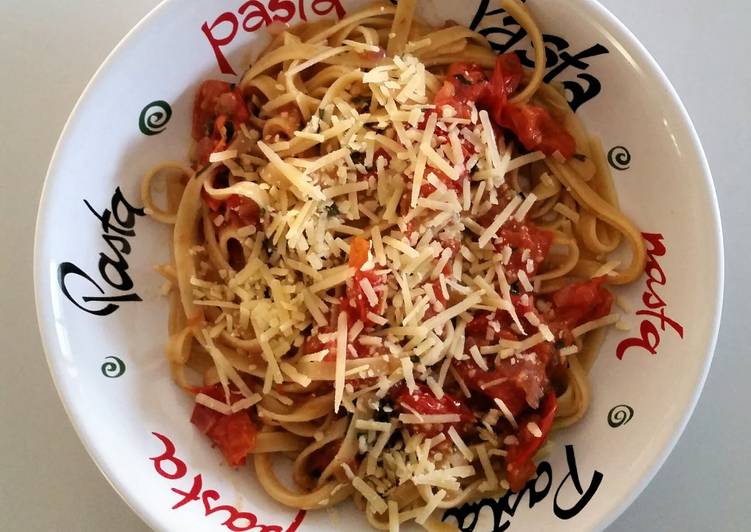 Easiest Way to Make Super Quick Homemade Roasted Cherry Tomatoes and Basil Fettuccine