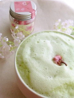 A picture of Spring-Coloured Sakura Matcha Latte.