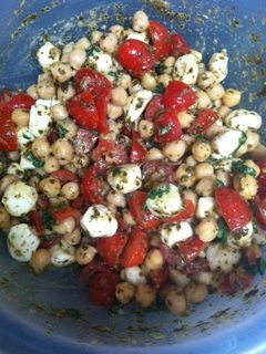 A picture of Chickpea, Pesto, Tomato & Mozzarella Salad.