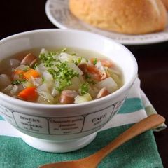 A picture of A Simple Soup with Daikon Radish and Cabbage.