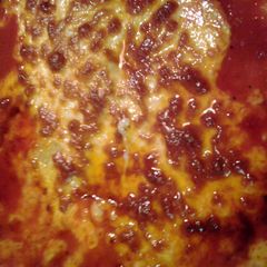 A picture of layered potato hamburger casserole.