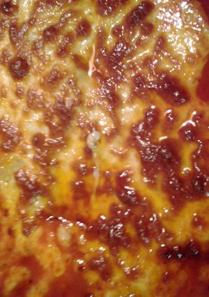 A picture of layered potato hamburger casserole.