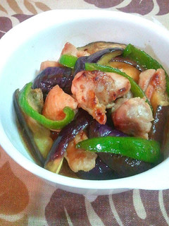 A picture of Stir-Fried Chicken and Eggplant with Mayonnaise and Ponzu.