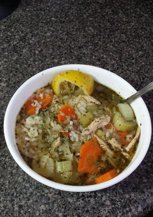 A picture of Lemony Turkey and Rice (or Orzo) Soup.
