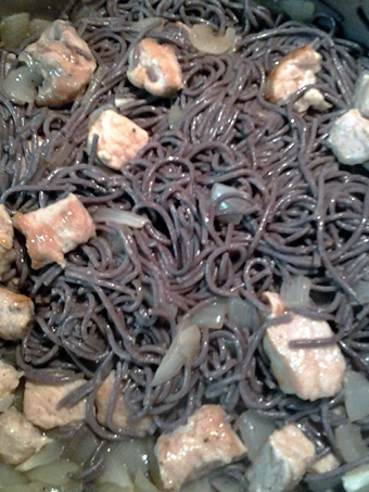 Easy Steps to Make Recipe black rice noodle and pork that is Delicious, Addictive}