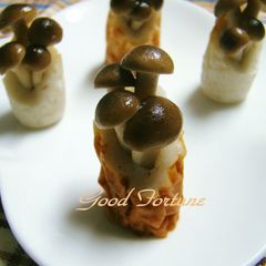 A picture of Autumn Bento Side Dish - Mushrooms Growing on Stumps.