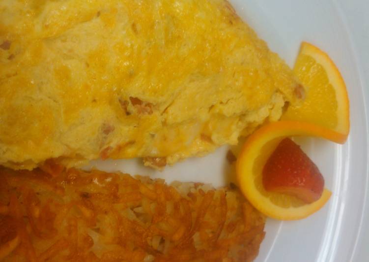Step-by-Step Guide to Cook Super Quick Good breakfast ham and tomato omelette with hash brown