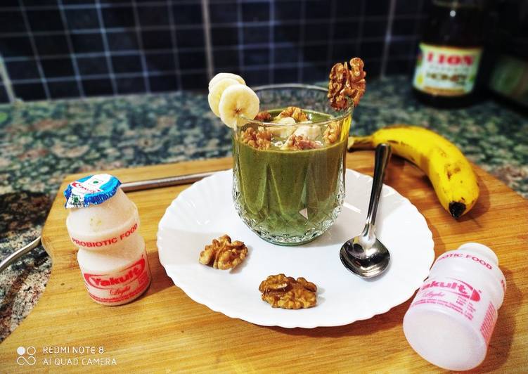 Easiest Way to Make Perfect Banana Moringa Yakult Milkshake topped with Walnuts