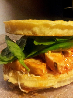 A picture of Waffle buffalo chicken sandwich.