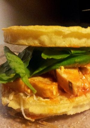 A picture of Waffle buffalo chicken sandwich.