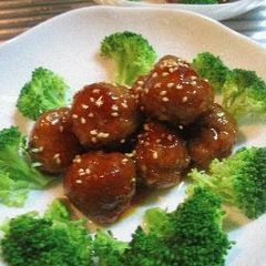 A picture of Meatballs in Sweet & Sour Ankake Sauce.