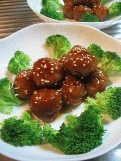A picture of Meatballs in Sweet & Sour Ankake Sauce.
