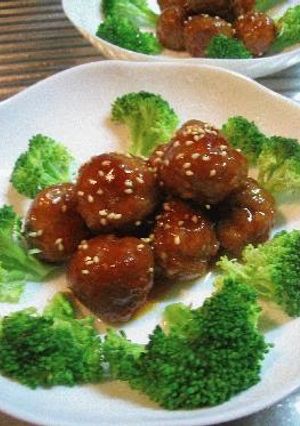 A picture of Meatballs in Sweet & Sour Ankake Sauce.