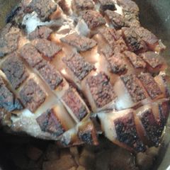 A picture of Slow Roasted Apples Carrots and Pork.