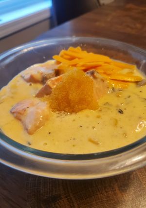 A picture of Brad's salmon chowder.