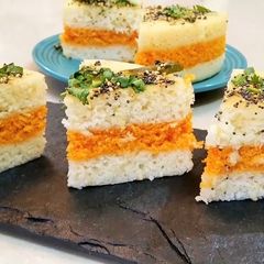 Three layer rava dhokla A picture of Three layer rava dhokla.