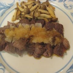 A picture of Steak with Homemade Grated Daikon Radish Sauce.