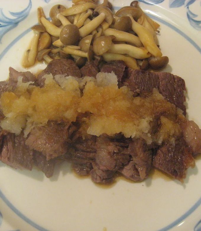 A picture of Steak with Homemade Grated Daikon Radish Sauce.