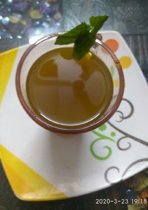 A picture of Tulsi haldi mix kadha.