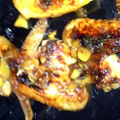 A picture of sweet and spicy wings.