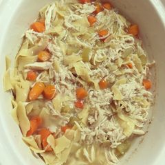 A picture of Slow Cooker Shredded Chicken Noodle Soup.