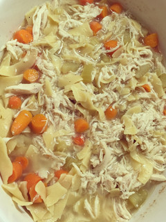 A picture of Slow Cooker Shredded Chicken Noodle Soup.