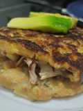 Pancakes🥯salados de vegetales🍗rellenos🫑de pollo y queso🧀🥑🧅