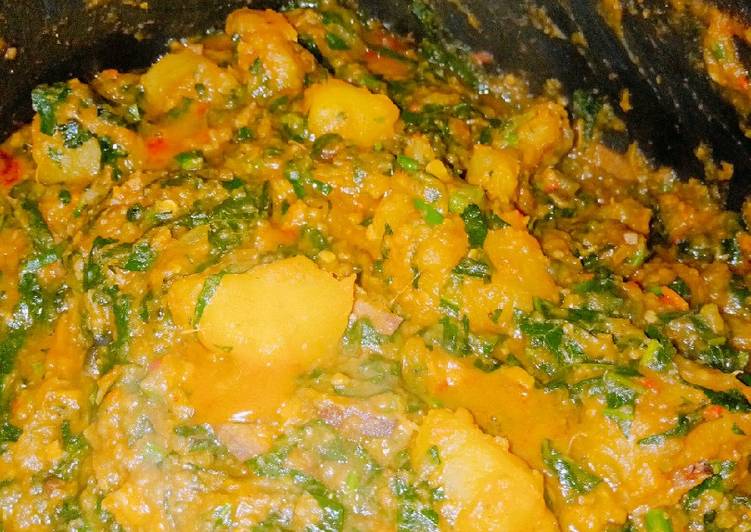 Sweet potato porridge with ugba and ugu