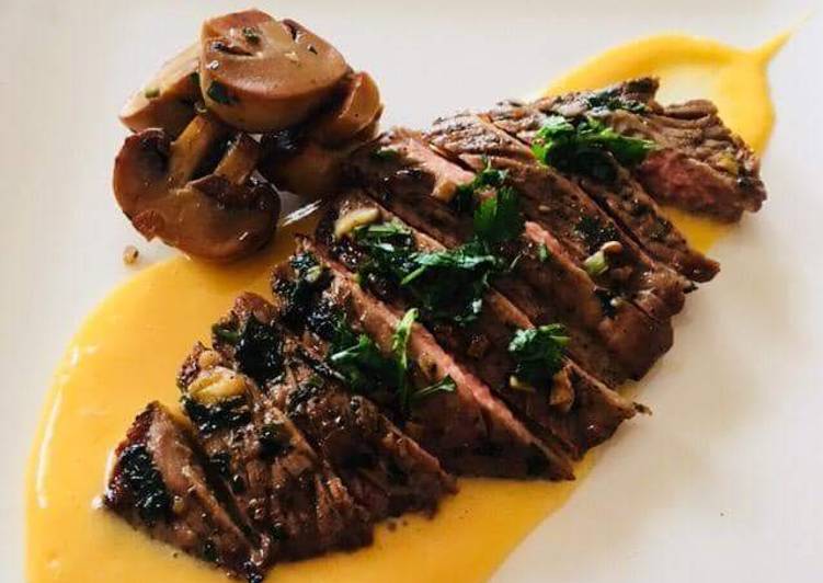 How to Make Quick Chuck steak over a butternut puree and sauted mushrooms