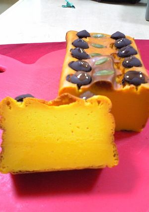 A picture of Oil-free Kabocha Squash & Tofu Pudding-like Cake.